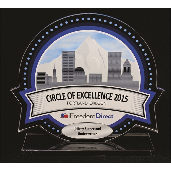 7" x 7" custom acrylic cutout award with 4-color process image;... from ASI 45430 Clear Image Inc / Clear Image