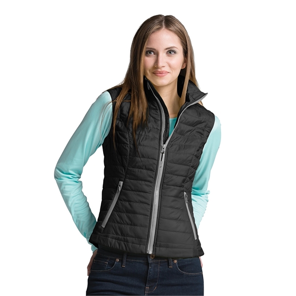 Women's quilted vest with stand-up collar and chin guard.... from ASI 44620 Charles River Apparel