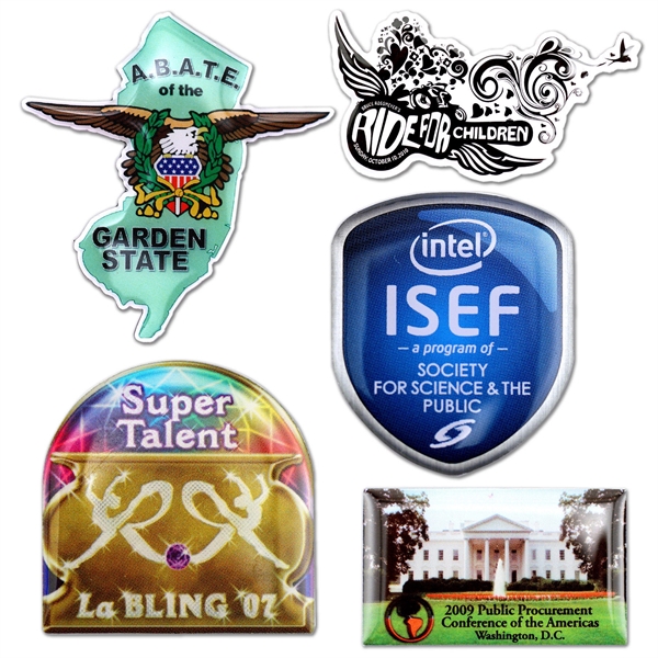 Custom shaped steel pins with full color dome imprint and butterfly... from ASI 52263 EMT / EMT