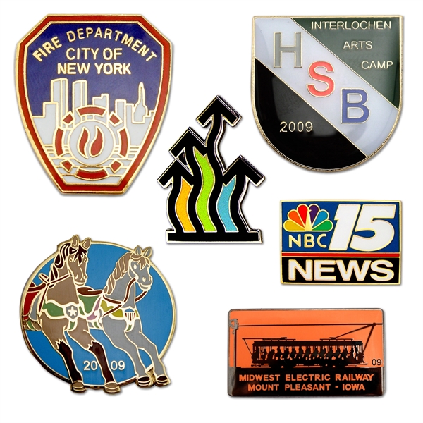 Custom die struck metal pins in assorted sizes and enamel colors... from ASI 52263 EMT / EMT
