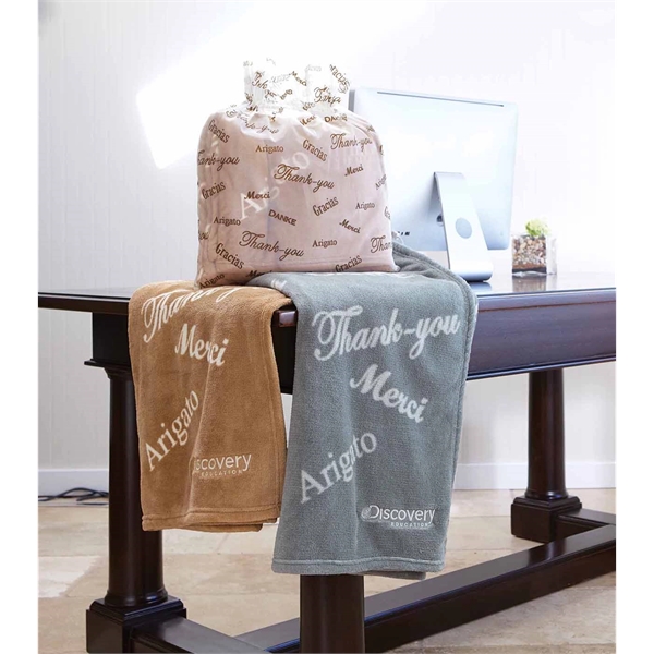 Soft polyester throw blanket with thank you in 5 languages... from ASI 73520 Neet Feet / Kanata Blanket