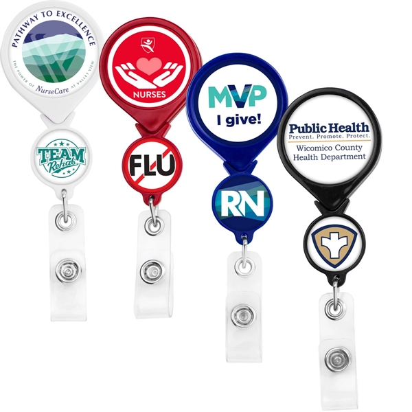 DOUBLE UP ROUND BADGE REEL 2 decorating areas and bull dog... from ASI 49470 DEVARA