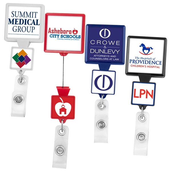 DOUBLE UP SQUARE BADGE REEL 2 decorating areas and bull dog... from ASI 49470 DEVARA