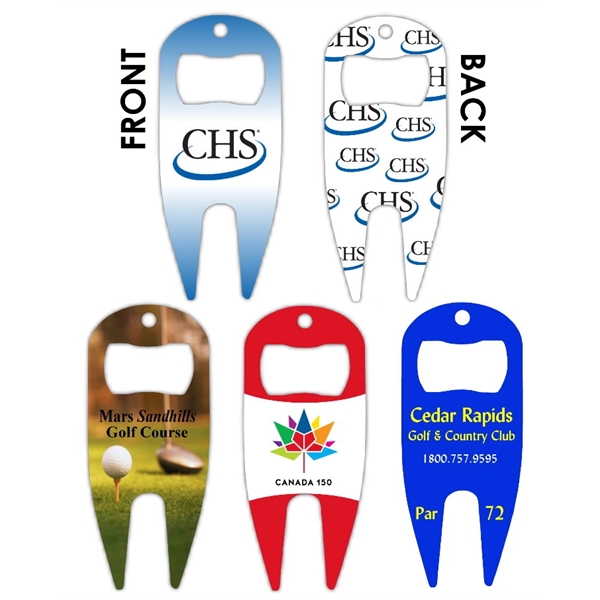 Powder coated metal golf divot tool with bottle opener.... from ASI 76797 Pelican Graphics / Pelican Lures