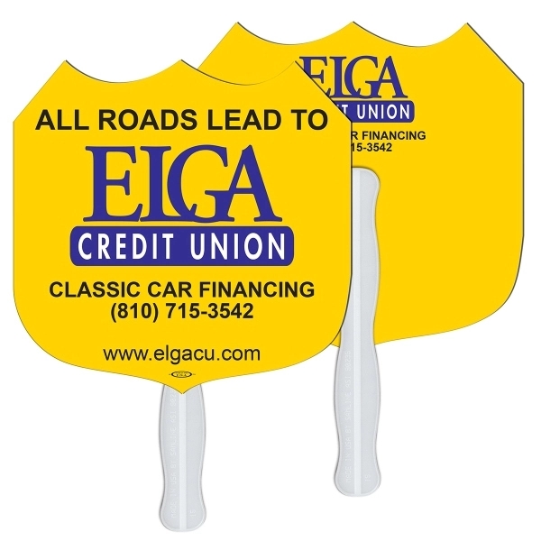 Interstate sign shaped digital economy fans with double sided film lamination.... from ASI 67620 Lion Circle Corp / Lion/Circle