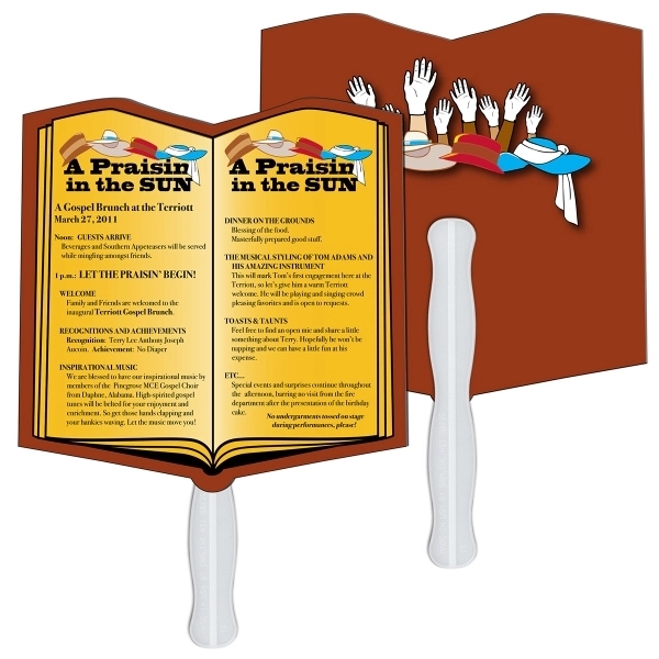 Open book shaped digital economy fans with double sided film lamination.... from ASI 67620 Lion Circle Corp / Lion/Circle