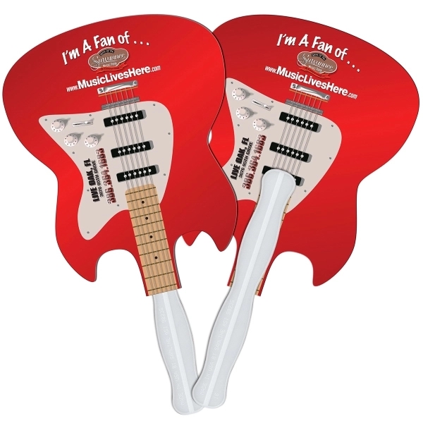 Electric guitar shaped digital economy fans with double sided film lamination.... from ASI 67620 Lion Circle Corp / Lion/Circle