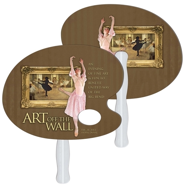 Artist pallet shaped digital economy fans with double sided film lamination.... from ASI 67620 Lion Circle Corp / Lion/Circle