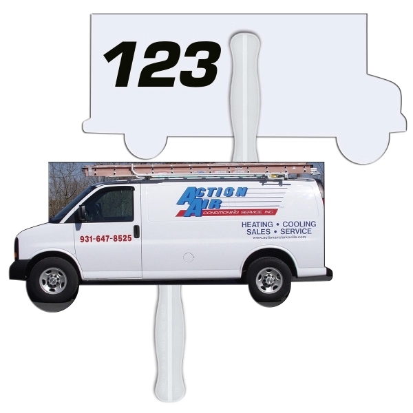 Digital printed moving truck shape auction fan with visible wooden stick.... from ASI 67620 Lion Circle Corp / Lion/Circle