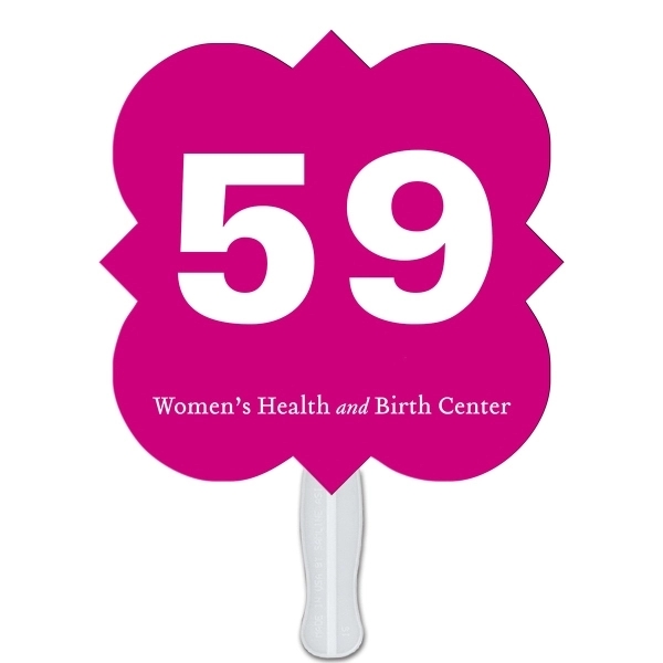 Digital printed square clover shape auction fan with visible wooden stick.... from ASI 67620 Lion Circle Corp / Lion/Circle