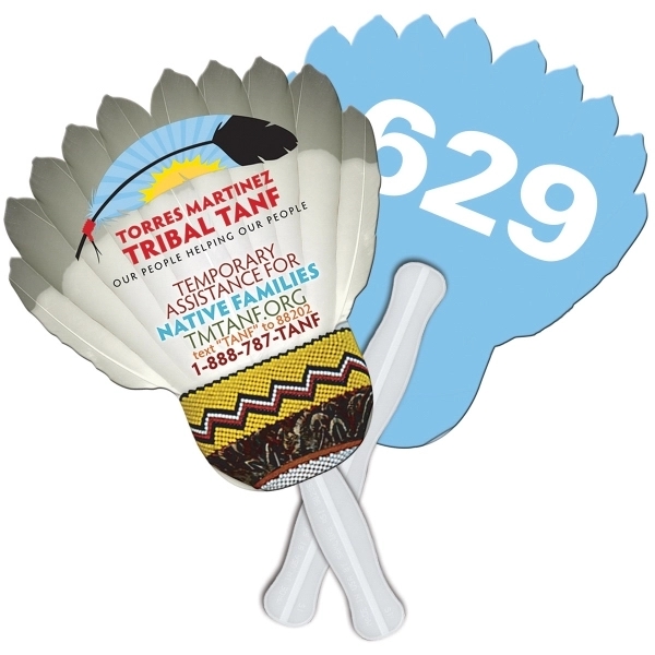Digital feather shape auction fan with visible wooden stick.... from ASI 67620 Lion Circle Corp / Lion/Circle
