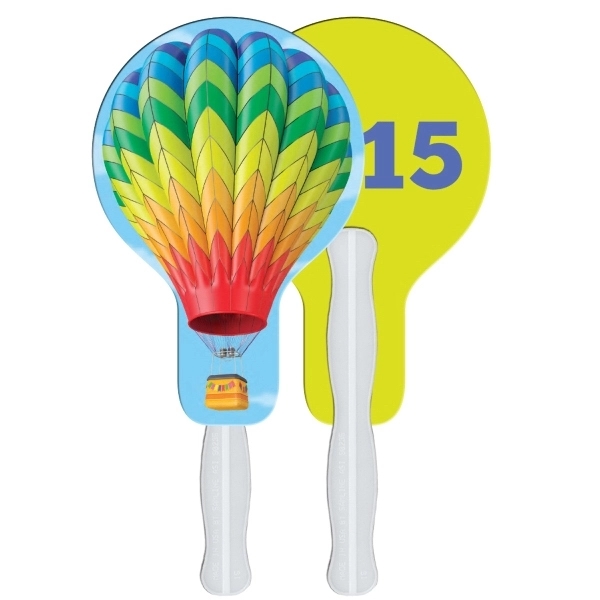 Digital printed balloon/light bulb shape auction fan with visible wooden stick.... from ASI 67620 Lion Circle Corp / Lion/Circle