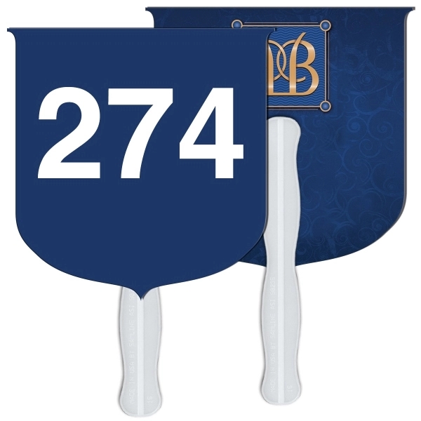 Digital printed coat of arms shape auction fan with visible wooden... from ASI 67620 Lion Circle Corp / Lion/Circle