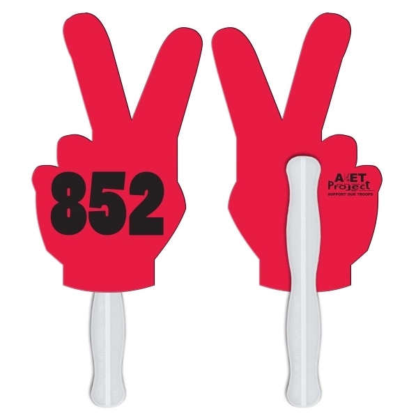 Digital printed peace sign shape auction fan with visible wooden stick.... from ASI 67620 Lion Circle Corp / Lion/Circle