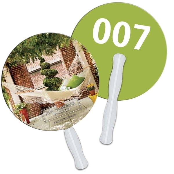 Digital printed round/ball shape auction fan with visible wooden stick.... from ASI 67620 Lion Circle Corp / Lion/Circle