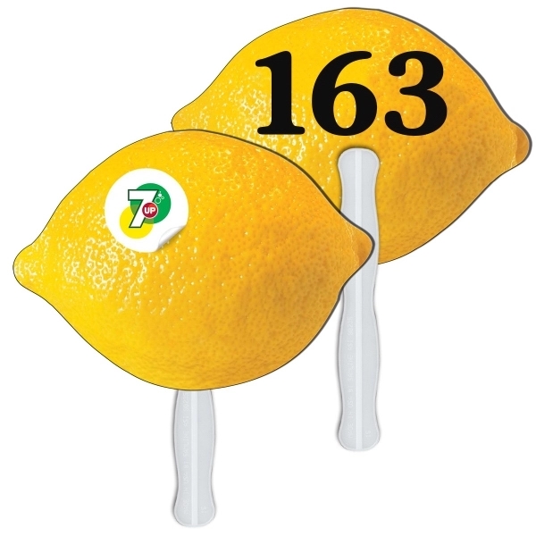 Digital printed lemon/lime shape auction fan with visible wooden stick.... from ASI 67620 Lion Circle Corp / Lion/Circle