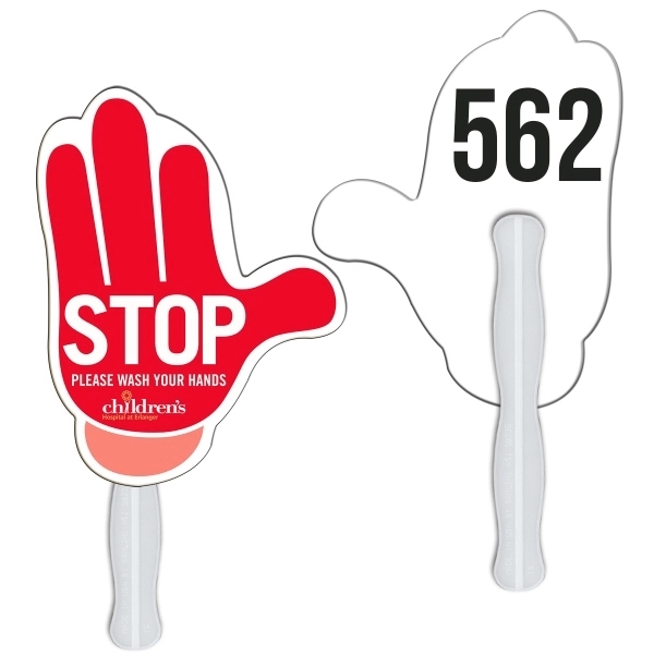 Digital printed mitten shape auction fan with visible wooden stick.... from ASI 67620 Lion Circle Corp / Lion/Circle