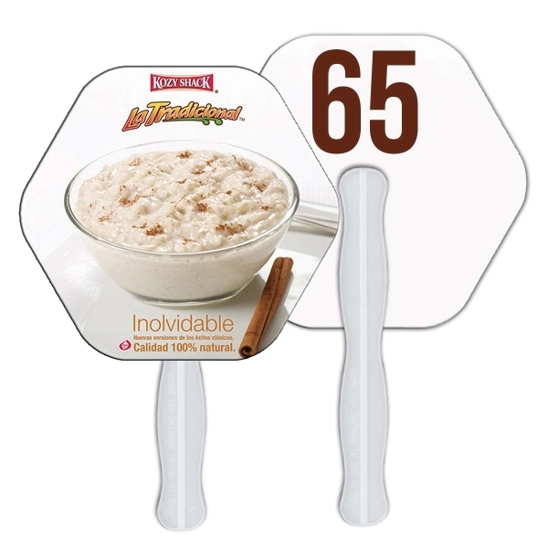 Digital printed hexagon shape auction fan with visible wooden stick.... from ASI 67620 Lion Circle Corp / Lion/Circle