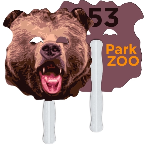Digital printed bear shape auction fan with visible wooden stick.... from ASI 67620 Lion Circle Corp / Lion/Circle