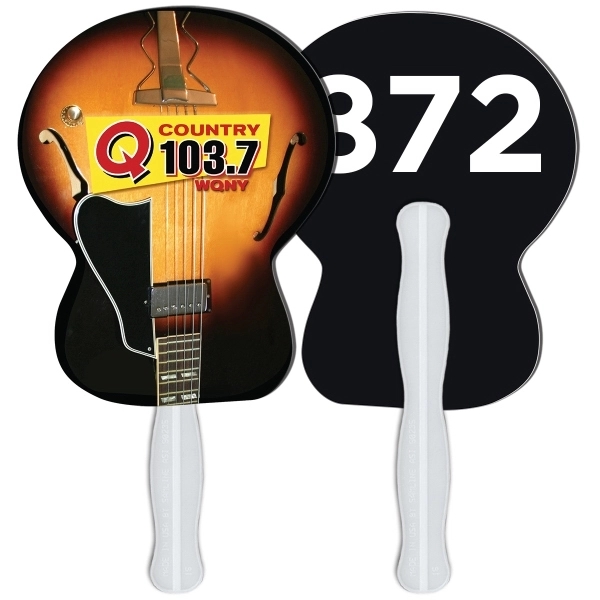Digital printed guitar shape auction fan with visible wooden stick.... from ASI 67620 Lion Circle Corp / Lion/Circle