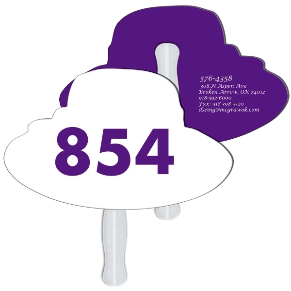 Digital printed dress hat shape auction fan with visible wooden stick.... from ASI 67620 Lion Circle Corp / Lion/Circle