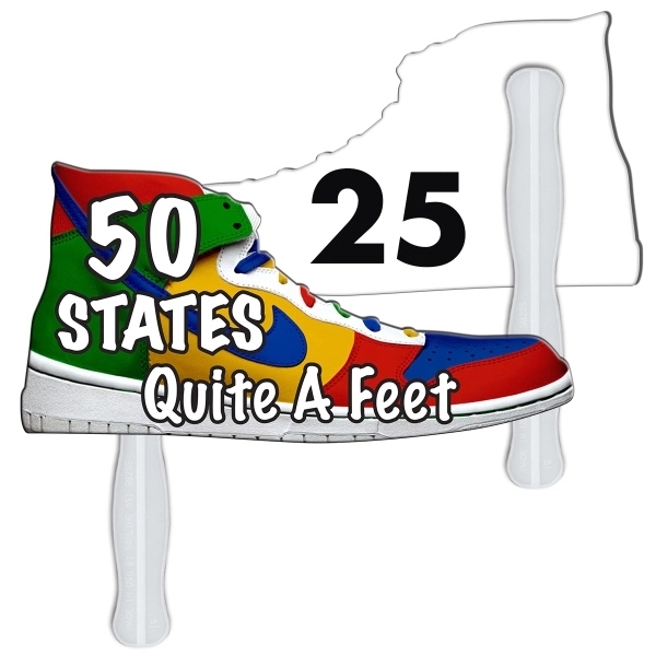 Digital printed shoe shape auction fan with visible wooden stick.... from ASI 67620 Lion Circle Corp / Lion/Circle