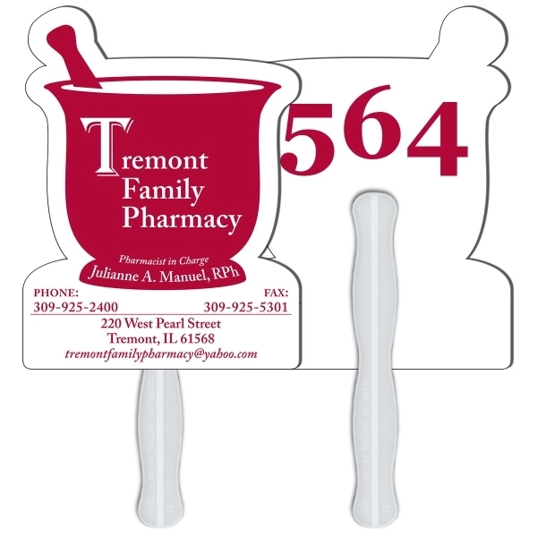 Digital printed mortar and pestle shape auction fan with visible wooden... from ASI 67620 Lion Circle Corp / Lion/Circle