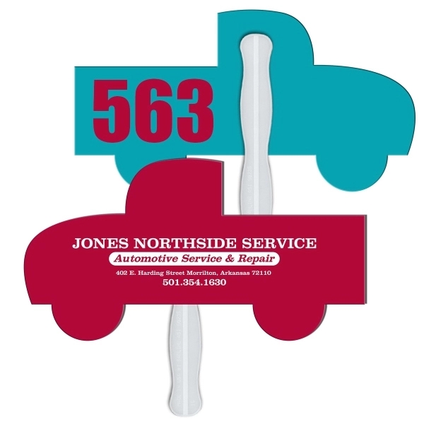 Digital printed pick-up truck shape auction fan with visible wooden stick.... from ASI 67620 Lion Circle Corp / Lion/Circle
