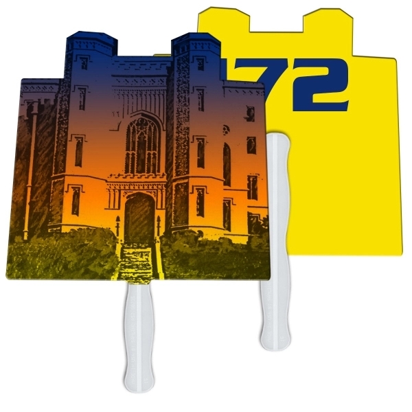 Digital printed castle shape auction fan with visible wooden stick.... from ASI 67620 Lion Circle Corp / Lion/Circle