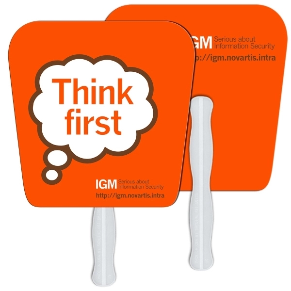 Digital printed tapered square shape auction fan with visible wooden stick.... from ASI 67620 Lion Circle Corp / Lion/Circle