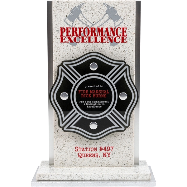 Stone and acrylic award with white stone stand: 4-1/2" W x... from ASI 54100 Fields Manufacturing Inc / Fields