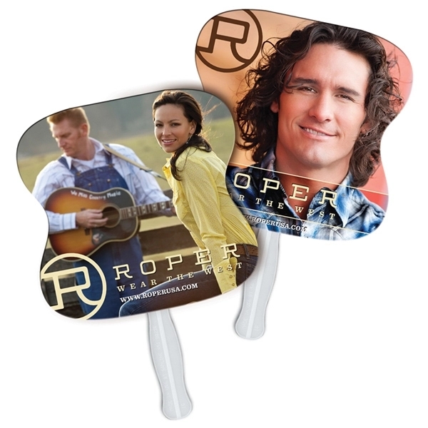 Hourglass double side liquid laminated offset sandwich fan with high gloss... from ASI 67620 Lion Circle Corp / Lion/Circle