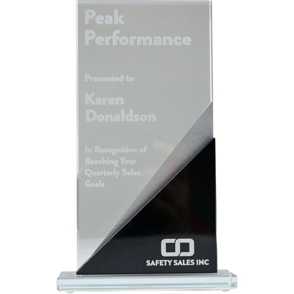 4" x 3" sand-etched glass and stone award with 5" x... from ASI 54100 Fields Manufacturing Inc