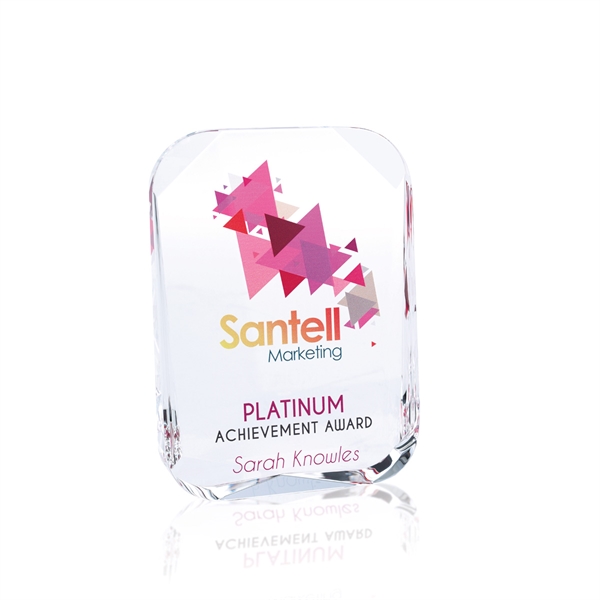 4 3/8" x 5 3/4" x 1 1/8" freestanding optical crystal... from ASI 40480 Koozie Group / Norwood