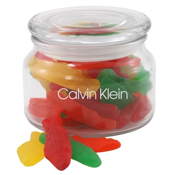 8 oz. glass jar with lid, filled with assorted fish candies.... from ASI 44900 NC Custom (CI/Lanco) / Lanco