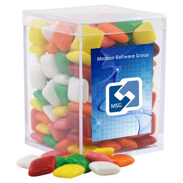 Mini Chicklets Gum in a Clear Acrylic Box- 2.25" x 2.25"... from ASI 44900 NC Custom (CI/Lanco) / Chocolate Inn