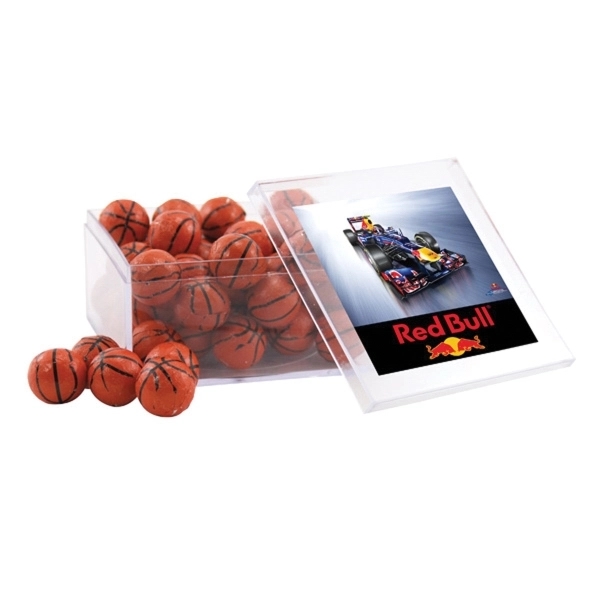 Chocolate Basketballs in a Clear Acrylic Box- 4" x 4" x... from ASI 44900 NC Custom (CI/Lanco) / Lanco