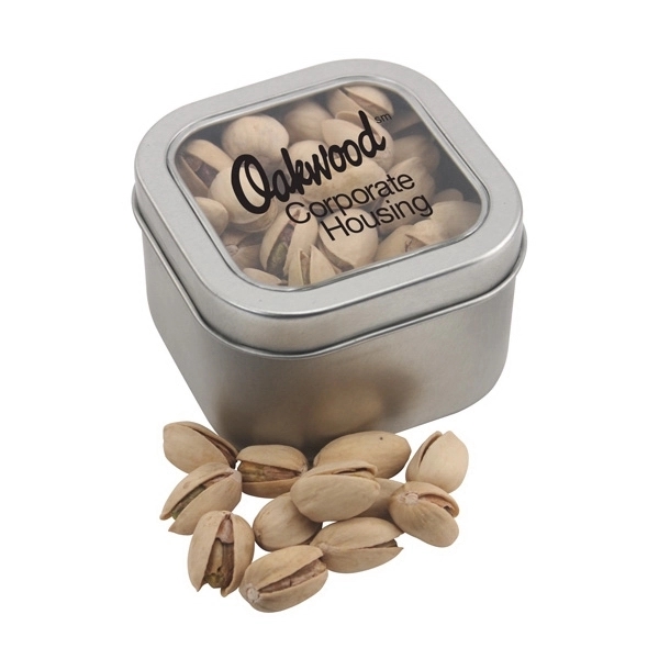 Large Metal Tin with Window Lid and Pistachios... from ASI 44900 NC Custom (CI/Lanco) / Lanco