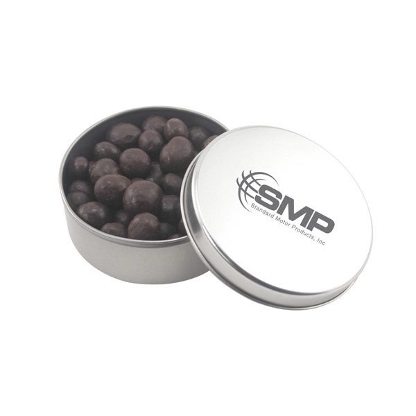 Large Round Metal Tin with Lid and Chocolate Espresso Beans... from ASI 44900 NC Custom (CI/Lanco) / Lanco