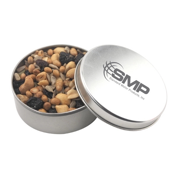 Large Round Metal Tin with Lid and Trail Mix... from ASI 44900 NC Custom (CI/Lanco) / Lanco