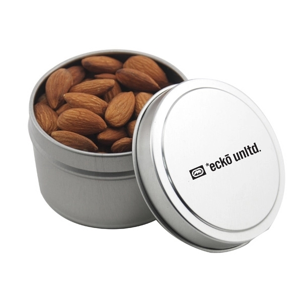 Round Metal Tin with Lid and Almonds... from ASI 44900 NC Custom (CI/Lanco) / Lanco