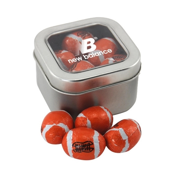 Metal Tin with Window Lid and Chocolate Footballs... from ASI 44900 NC Custom (CI/Lanco) / Lanco