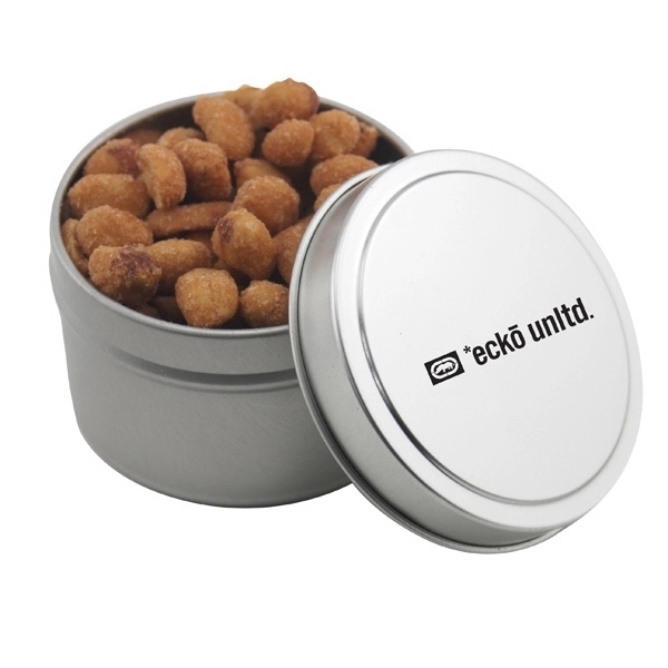 Round Metal Tin with Lid and Honey Roasted Peanuts... from ASI 44900 NC Custom (CI/Lanco) / Lanco