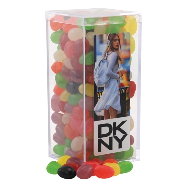 Clear acrylic box with full color label, filled with jelly beans.... from ASI 44900 NC Custom (CI/Lanco)
