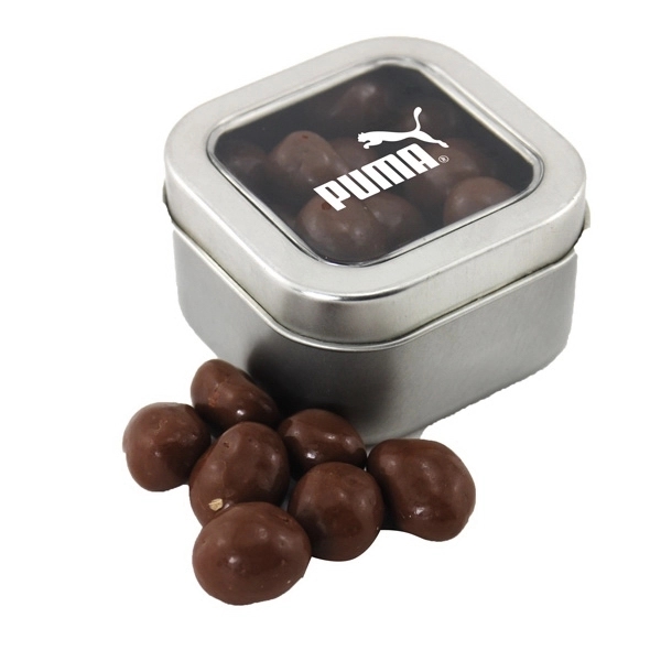 Metal Tin with Window Lid and Chocolate Covered Peanuts... from ASI 44900 NC Custom (CI/Lanco) / Lanco