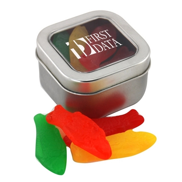 Metal tin with window lid and filled with assorted fish candies.... from ASI 44900 NC Custom (CI/Lanco) / Lanco
