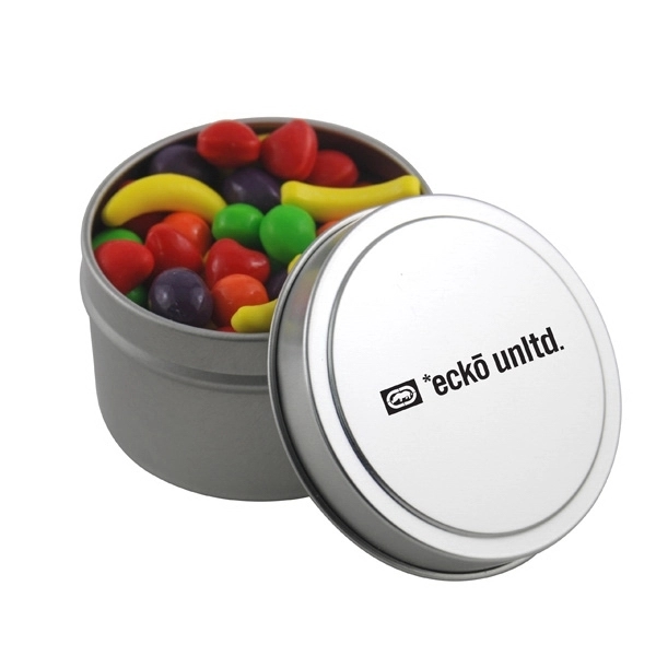 Round Metal Tin with Lid and Candy Fruitz... from ASI 44900 NC Custom (CI/Lanco) / Lanco