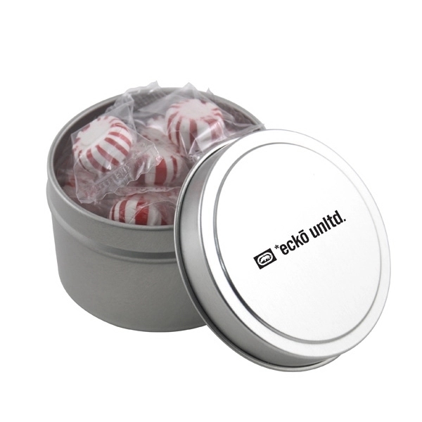 Round Metal Tin with Lid and Starlight Peppermints... from ASI 44900 NC Custom (CI/Lanco) / Lanco