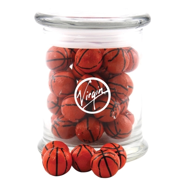 Chocolate Basketballs in a Large Round Glass Status Jar with Lid... from ASI 44900 NC Custom (CI/Lanco) / Lanco
