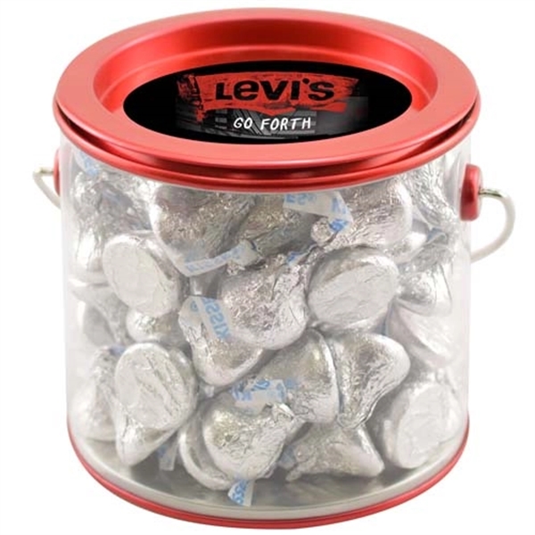 3 7/8" x 4" customizable tin pail filled with Hershey's Kisses.... from ASI 44900 NC Custom (CI/Lanco) / Lanco